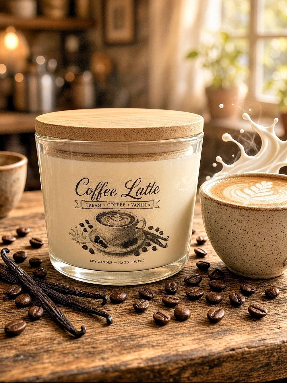 16oz Coffee Latte Soy Candle Cream Coffee Vanilla Hand Poured